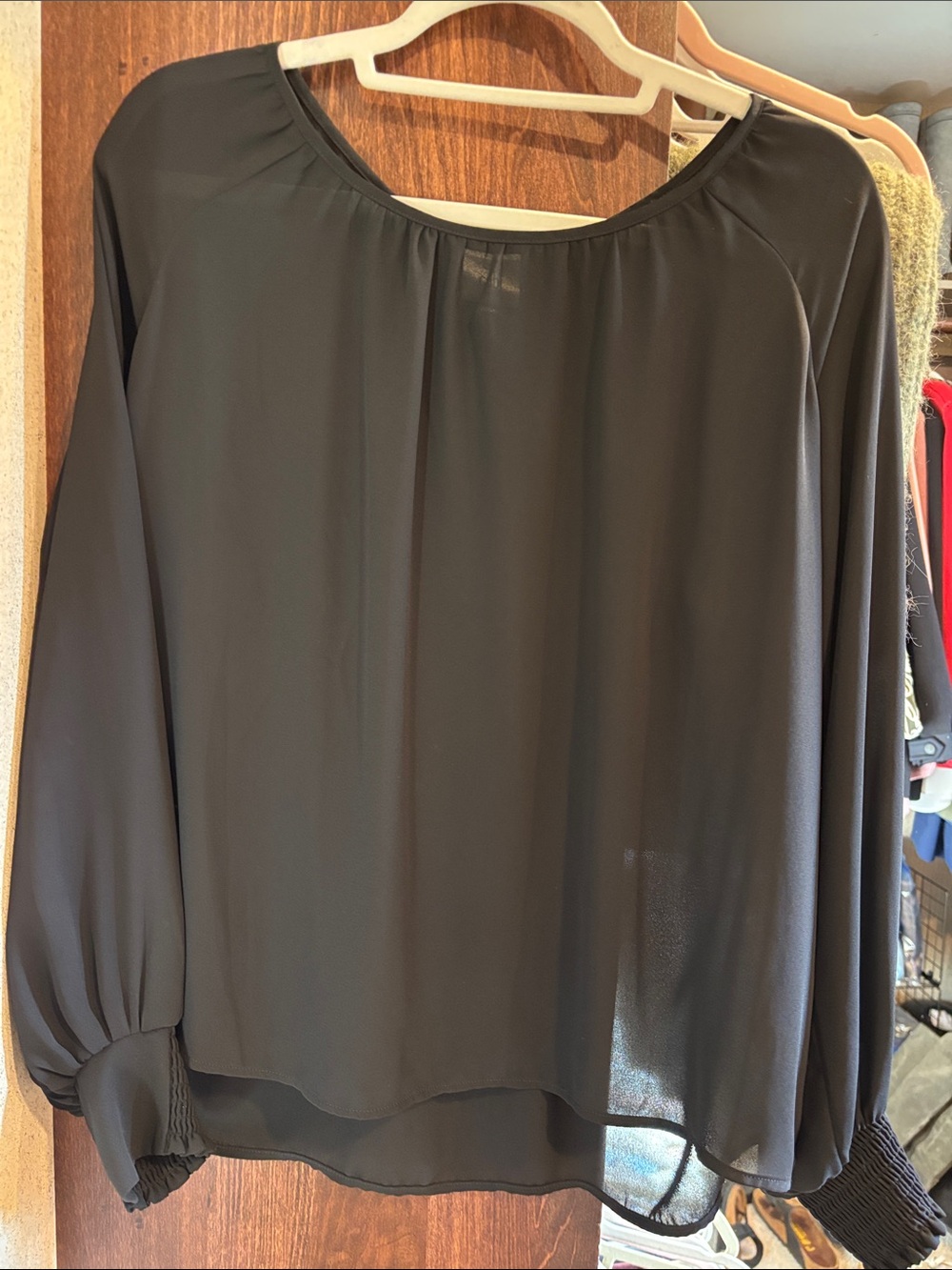 CAbi Black Long-Sleeve Peasant Blouse